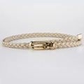 Ceinture tressée beige fine en cuir PU pour femme avec boucle carrée en métal doré - 110*0.8 / Beige