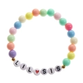 Macro shot of colorful acrylic beaded bracelet with LIL SIS text and red heart charm - Round Bead - LIL SIS