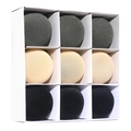 9-piece round velvet sponge puffs set in grey, beige, and black with hanging loops - Style 6 (Grey/Beige/Black)
