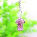 Natural purple crystal mushroom pendant with handmade silver wire wrap on chain necklace - Amethyst Silver-tone