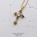 Vintage bohemian gold cross necklace with colorful zircon pavé stones and fine chain - Multi-color (Colorful Zirconia)