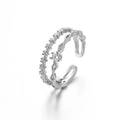 Double-layer silver ring with sparkling star zircon stones and beaded texture band - Rhombic Flower