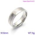 Silver stainless steel striped ring with polished finish, 6mm width, size 6-12 available - US 6 / Men Steel Color Ring (KR86520-K)