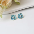 Elegant light blue flower earrings with clear teardrop zircon and gold-plated edges - Blue Flower Drop Zirconia Studs