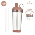 Brown 850ML Tritan Boba bottle with magnetic handle, replacement straw and cleaning brush - 850ml / Khaki