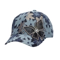 Berretto da baseball in pizzo blu navy con grande farfalla in rete e strass scintillanti - Blu Marino Floreale (3#)