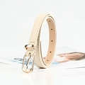 Minimalist beige slim PU leather belt for women featuring a polished gold needle buckle - Beige
