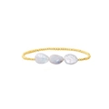 Pulsera minimalista de cuentas de oro 18K con tres perlas barrocas naturales de agua dulce - Pulsera de Cuentas Doradas de 3mm con 3 Perlas Barrocas
