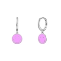 Pink enamel smiley face pendant drop earrings made of S925 sterling silver base - Smiley Pendant Style (JQH0081-SS-5) / Silver-Pink Smiley Face