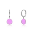 Pink enamel smiley face pendant drop earrings made of S925 sterling silver base - Smiley Pendant Style (JQH0081-SS-5) / Silver-Pink Smiley Face