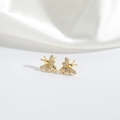 Golden bee stud earrings with sparkling crystals on elegant white silk background - Bee (ES2818-2)