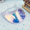 White sun visor hat with holographic rainbow lens and adjustable elastic headband - No Windshield Blue Holographic-Elastic Band