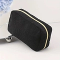 Portable large capacity black corduroy cosmetic organizer bag with golden zipper - Black