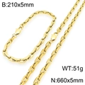 Set collana e bracciale hip hop dorati con maglie rettangolari e finitura in oro lucido - Collana / Oro