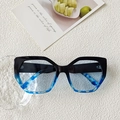 Fashion geometric cat-eye sunglasses with black and blue gradient frames and light blue lenses - Black and Tortoise Gradient