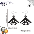 Halloween black glitter spider web earrings with silver hooks for party costume - Fan Spider Web
