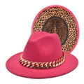 Fuchsia fedora with gold chain and leopard print brim bottom for men and women - M (56-58cm) / Rose Red