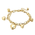 Pulsera multicapa de acero inoxidable dorado pulido con colgantes de corazón y esfera - Dorado (KB149621-KLX)