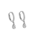 Elegant S925 sterling silver geometric hoop earrings with clear zircon waterdrop pendants - Waterdrop Dangle Earrings / 925 Silver / ERH221 Platinum Plated