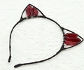 Cat ear metal headband with wire-wrapped red crystals and beads on black frame - No.61 Deep Red