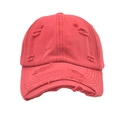 Detail of red distressed cotton baseball cap with torn fabric and vintage washed texture - M (56-58cm) / Burgundy
