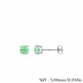 Boucles d'oreilles en argent S925 avec pierres de zircone vert clair rondes de 5mm - 5mm / Couleur Paraïba (Base Argentée)