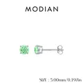 Orecchini a lobo in argento S925 con pietre di zircone verde chiaro rotonde da 5mm - 5mm / Colore Paraiba (Base Argento)