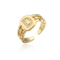 Anello regolabile in oro lettera D con zirconi micro-pavé e design a catena cubana - Lettera D / Aperto Regolabile