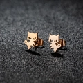 Minimalist cat-shaped stainless steel stud earrings in polished golden finish - 281 Rose Gold (Cat)
