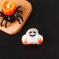 White ghost hair claw clip with black smile and orange flame accents for Halloween - Pearlescent White Ghost-Orange Fire Detail