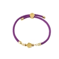 Detail of purple woven Milan cord bracelet with gold flower charm and engraved slider buckle - Purple (Flower)