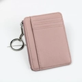 Slim pink lychee pattern card holder with three slots, zipper pocket and keychain - Pink