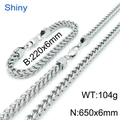 Silver stainless steel cuban chain necklace and bracelet set in 6mm width for men and women - 6mm Steel Color Set