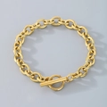 Minimalist gold OT buckle chain bracelet in stainless steel with toggle clasp design - Bracelet (20cm) / 8mm / Gold