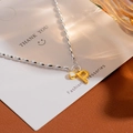 S925 silver letter P pendant necklace with sparkling zircon stone and rice bead chain - Silver Letter P