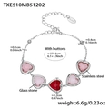 Edelstahlarmband mit rosa und roten herzförmigen Glassteinen und Karabinerverschluss - Mischrotes Strass-Armband (TXE510) / 17+5cm / Stahlfarben