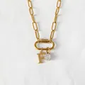 Collana a graffetta in acciaio inossidabile placcato oro 14K con lettera F e zircone - Lettera F