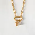 14K gold plated stainless steel paperclip necklace with letter F and zircon pendants - Letter F