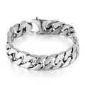 Polished silver stainless steel Cuban link bracelet for men with secure clasp on white background - Steel