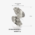 Dicker Federring aus Edelstahl in Silber mit Blattstruktur und verstellbarem 1,8 cm Durchmesser - Stahlfeder-Stil