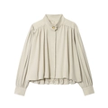 Elegante aprikosenfarbene Jacke mit Stehkragen und Falten für Damen mit langen Ärmeln - S / Aprikose