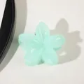 Macro detail of mint green translucent resin flower hair claw clip with internal spring - Jelly Lake Blue