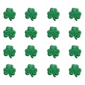 Detailed macro view of 16 green clover embroidery patches with high-density stitching - Shamrock Set (Small B)