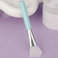 Light blue silicone facial mask brush with soft trapezoid head and silver ferrule - Slanted Tail Style C / Blue