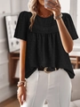 Détail du haut noir à manches courtes avec empiècement en dentelle et texture plumetis - 2XL / Noir