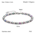 Détail du bracelet perles arc-en-ciel en acier inoxydable avec fermoir mousqueton - Perle Ronde Moyenne / Couleur AB