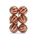 6-piece Christmas ball set with red glossy finish and gold glitter stripes in display box - Red Gold Spiral Glitter Style(CJ189)