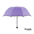 Three-fold purple umbrella with elegant scalloped edges and black vinyl coating - Purple