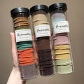 Three-pack high elasticity woven hair ties set in clear jars with neutral earth tones - Macaron + Forest + Coffee (300 Pcs/Can)