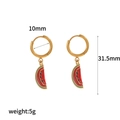 Golden hoop earrings featuring red watermelon slices, size 10mm by 31.5mm, weight 5g - Watermelon Style (TE60440)